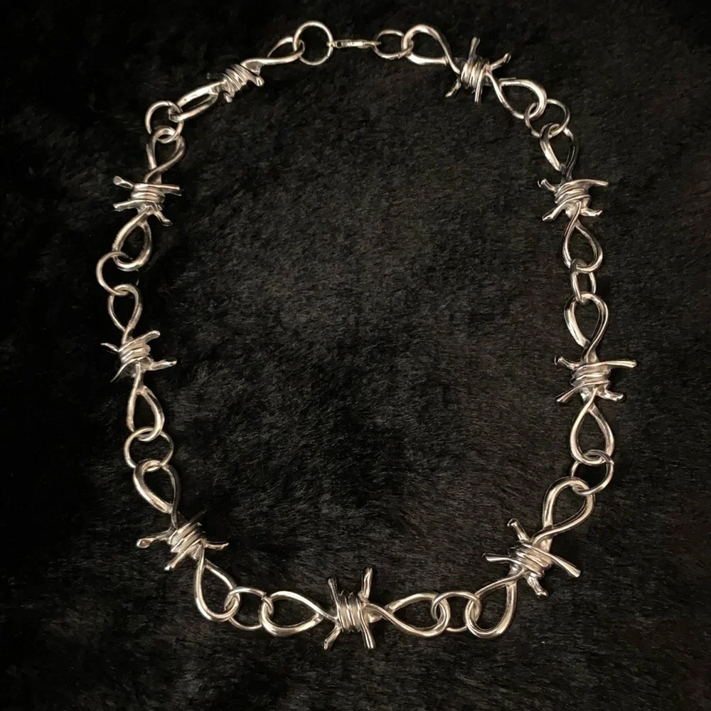 Edgy Silver Barbed Wire Necklace